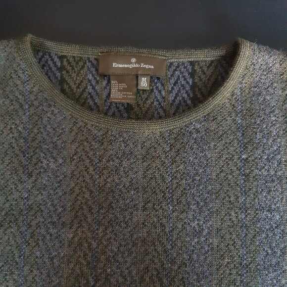 Ermenegildo Zegna SZ M Men's Crewneck Striped 70% Wool & 30% Cotton LS Sweater - Picture 4 of 12